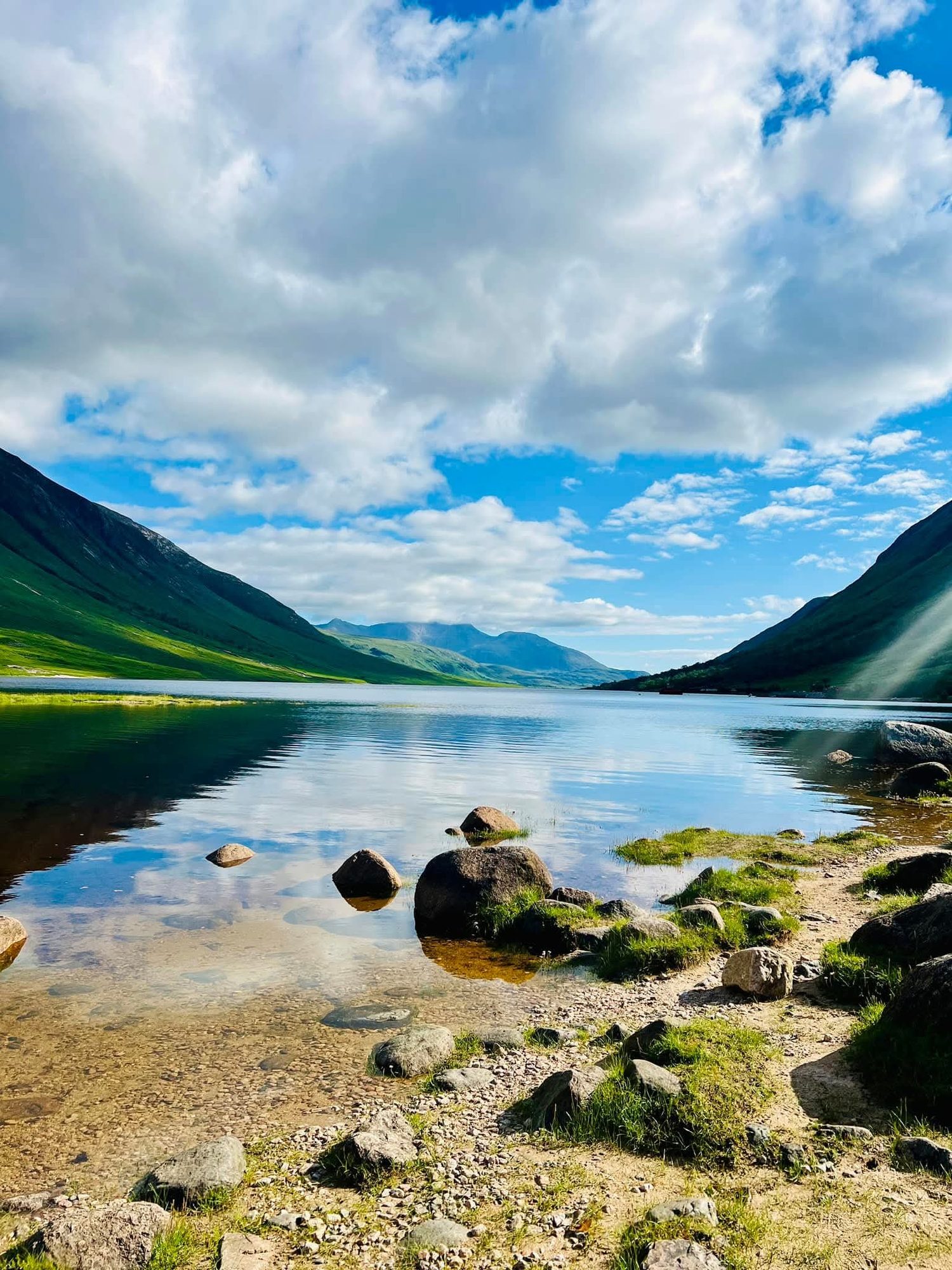 Highland loch shoreline with mountains